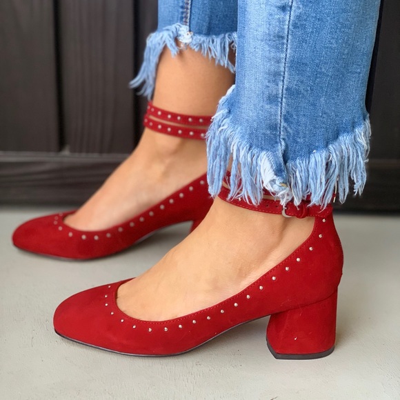 Downtown Red Block Low Heel Mary Jane Pump - Picture 4 of 7